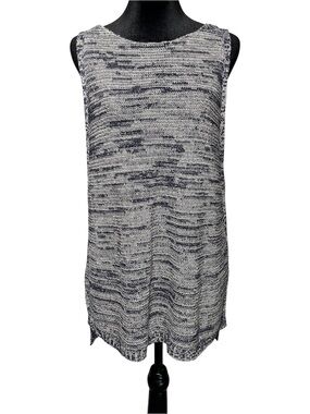 Eileen Fisher Organic Linen Marled Sleeveless Tunic Knit Top Blue Size M
